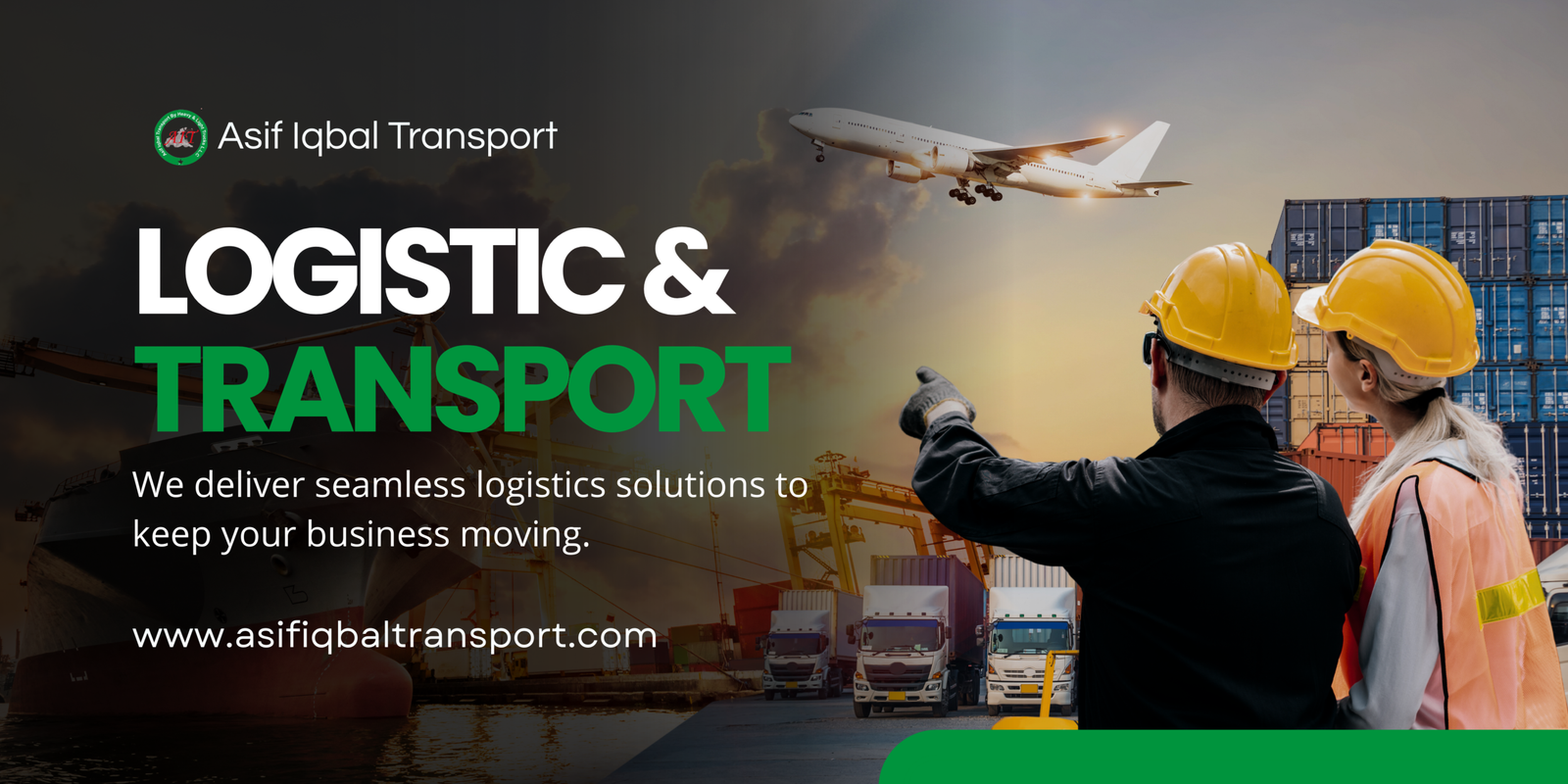 Yellow Black and White Corporate Logistics & Transport Banner Horizontal